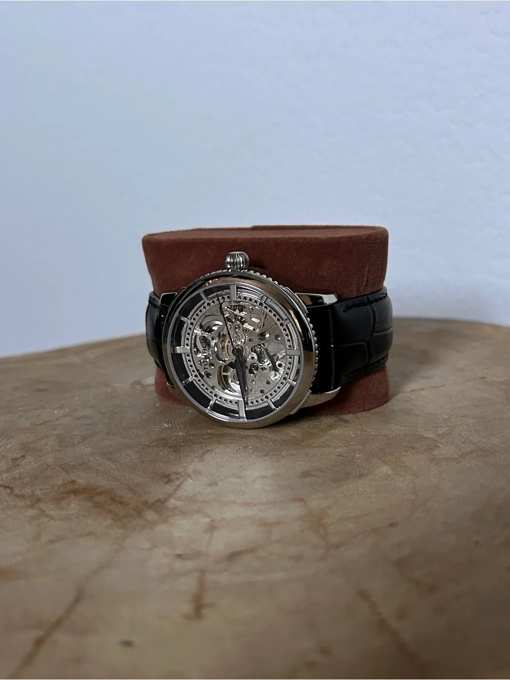 Men's Skeleton Dial Mechanical Watch with Black Leather Strap